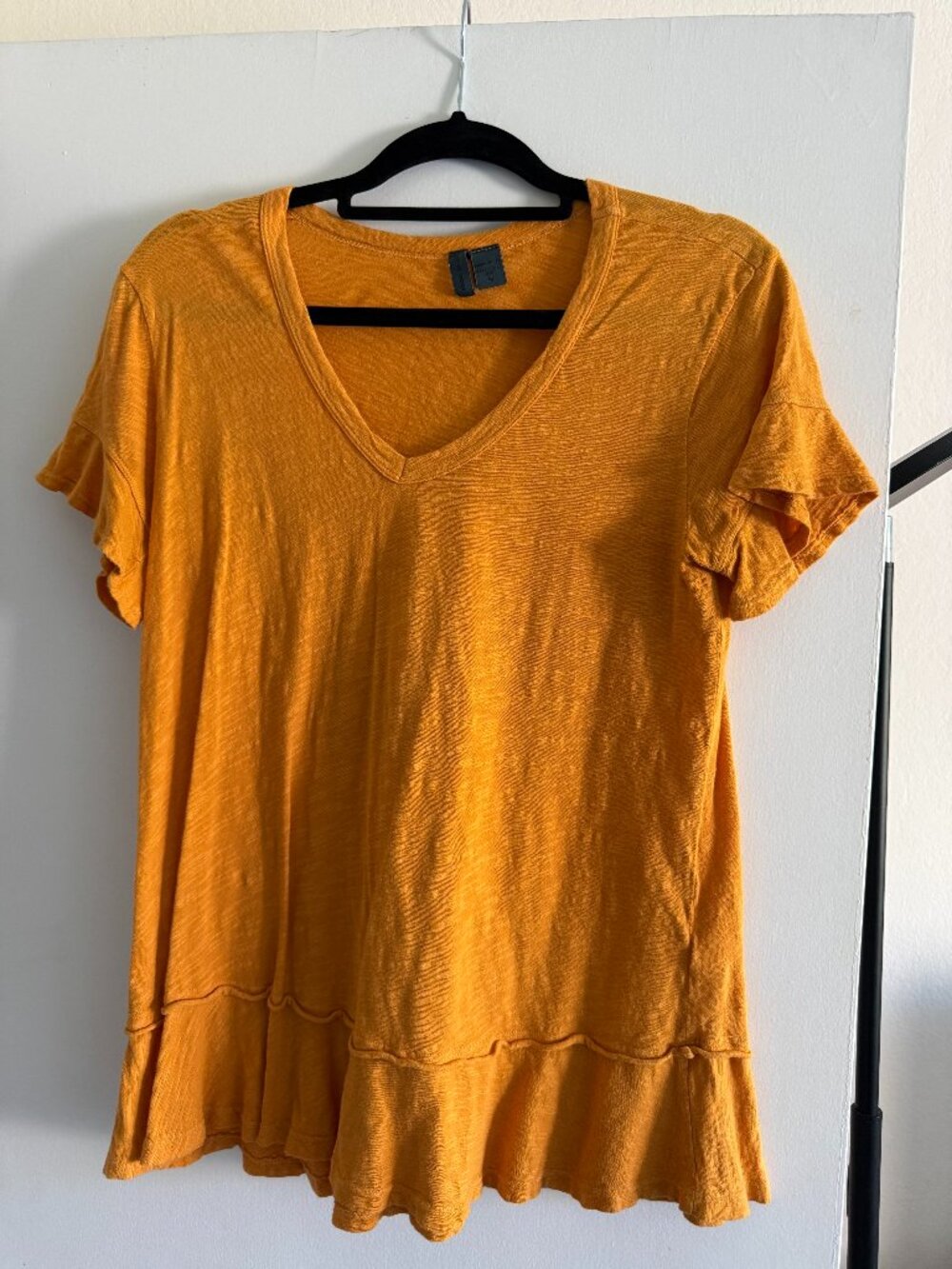 Peplum V-Neck Tee - Marigold/Mustard